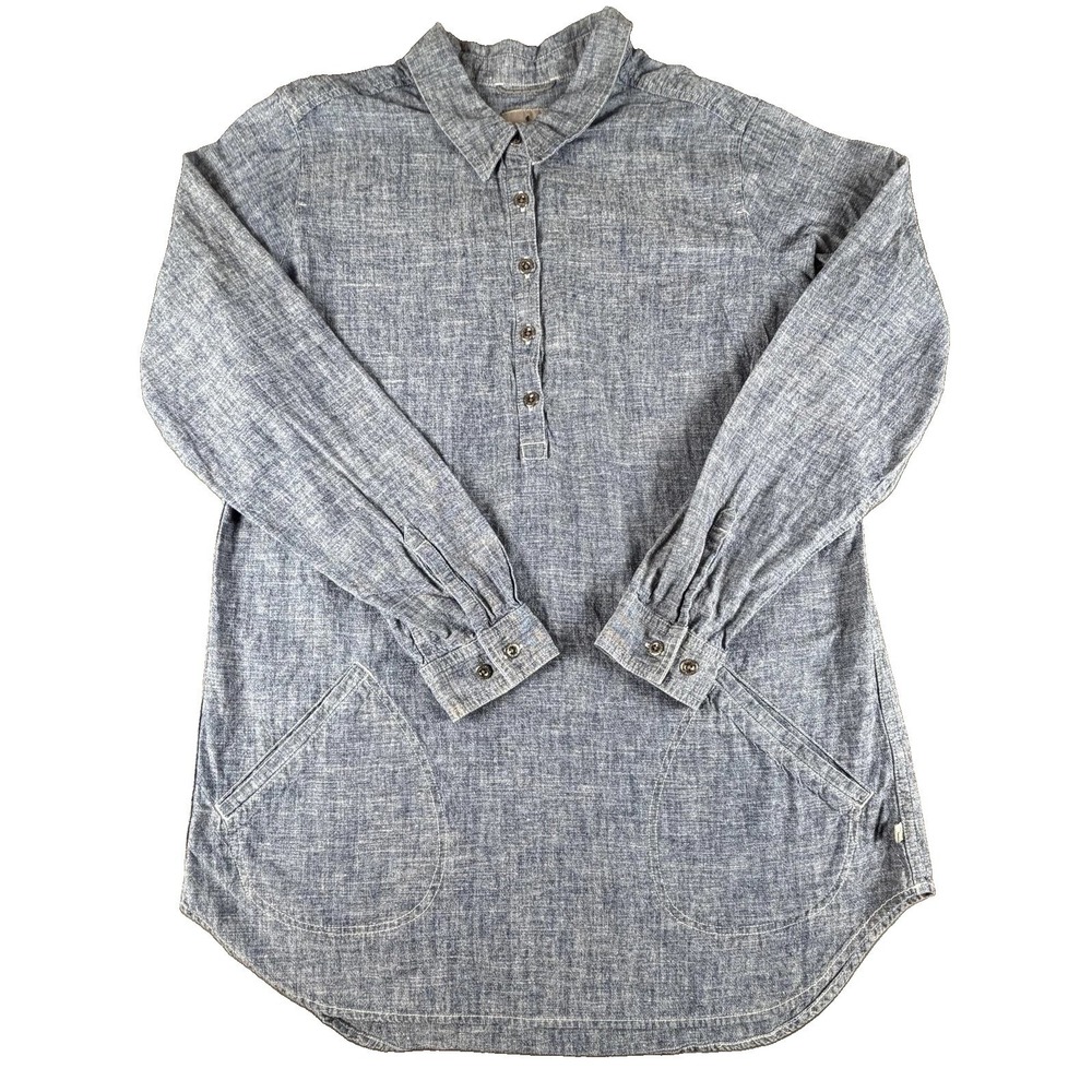 Royal Robbins Blouse Womens Large Blue Chambray Long Sleeve Tunic Casual Pockets